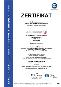 ISO Zertifikat deutsch